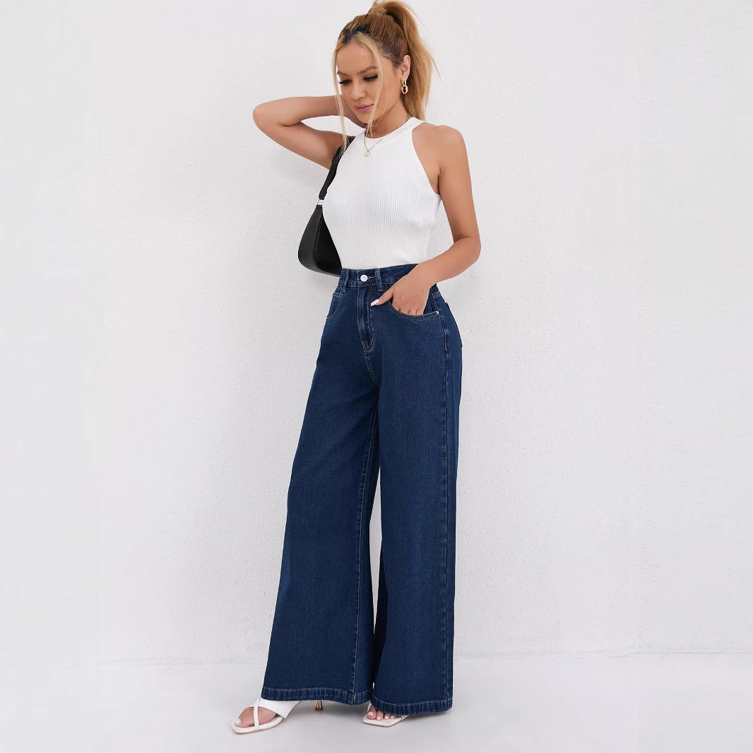 Damen Weite Denim-Jeans mit hoch tailliertem Schnitt und trendigen Details R&B
