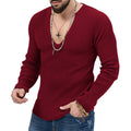 Herren Langarm-Rippenpullover mit tiefem V-Ausschnitt und modernem Schnitt R&B