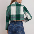 Damen Karierte Jeansjacke im cropped Schnitt mit Brusttaschen R&B