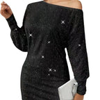 Damen Glamouröses Minikleid mit asymmetrischem Schulterdesign und Funkeleffekten R&B