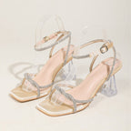 Damen modische Freizeit-Sandalen mit transparentem Blockabsatz und funkelnden Zierleisten R&B