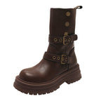 Damen Stiefeletten mit modischen Schnallen und robuster Plateausohle R&B