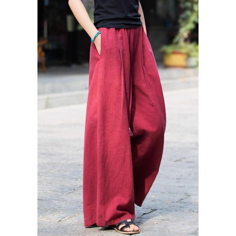 Damen weit geschnittene Leinenhose mit elastischem Bund und praktischen Taschen R&B