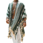 Herren nan leichter Strandponcho im Kimono-Stil mit Fransen R&B