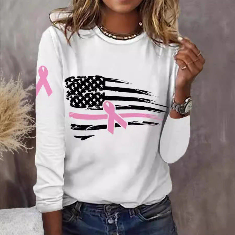 Damen lässiges T-Shirt mit kreativem Flaggen- und Schleifen-Design R&B