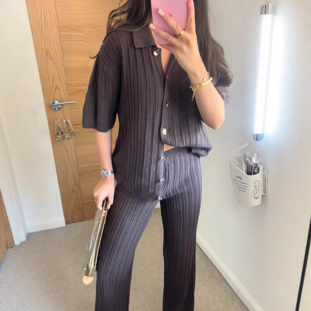 Damen weite Gummibund-Hose mit eleganten Streifen R&B