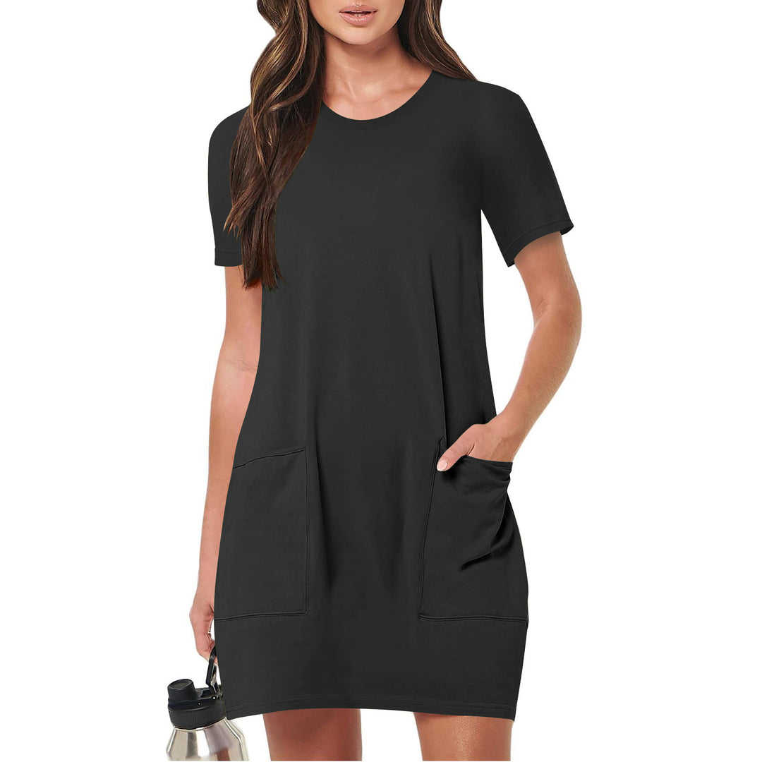 Damen lässiges T-Shirt-Kleid mit praktischen Taschen R&B