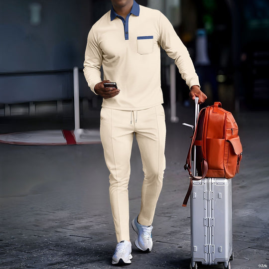 Herren modisches Freizeit-Set mit Kragen und praktischen Taschen R&B