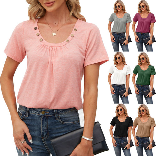 Damen Freizeit T-Shirt mit dekorativen Knöpfen R&B