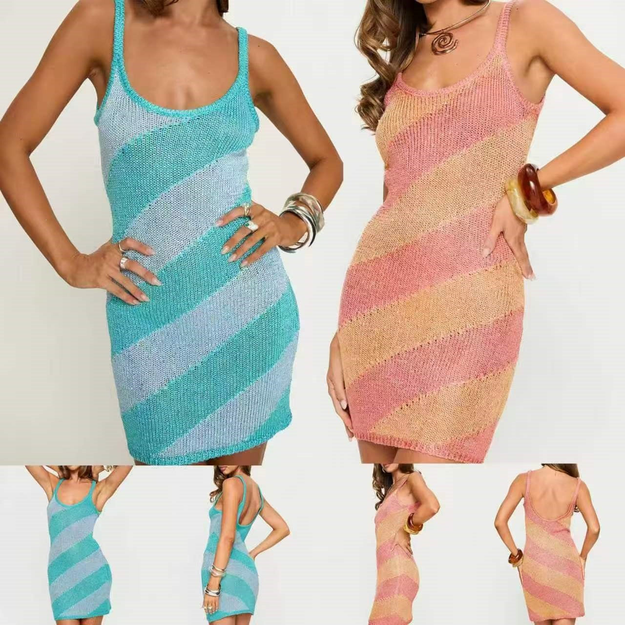 Damen figurbetontes Strickkleid mit einzigartigem Muster R&B
