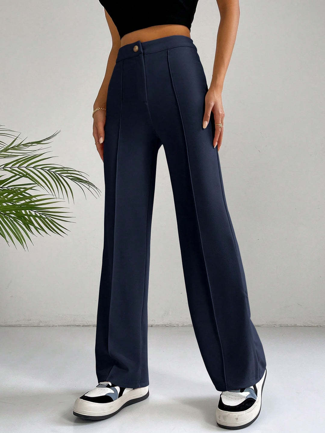 Damen Elegante High-Waist Hose mit seitlichen Nähten und schmalem Schnitt R&B