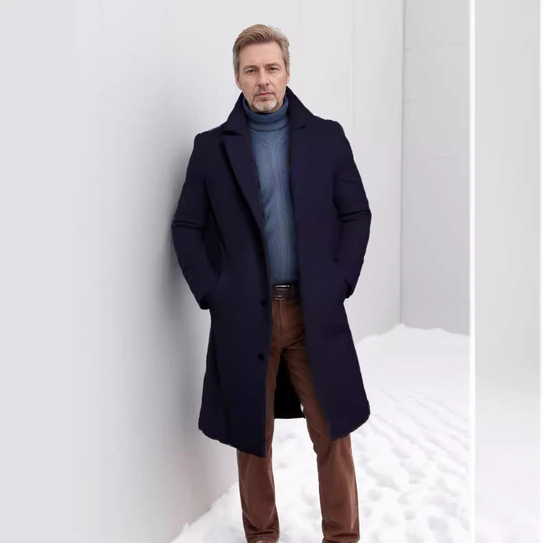 Herren eleganter Langmantel mit strukturiertem Obermaterial und praktischen Taschen R&B
