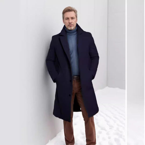 Herren eleganter Langmantel mit strukturiertem Obermaterial und praktischen Taschen R&B