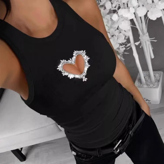 Damen Sportliches Tanktop mit Herz-Ausschnitt und funkelnder Verzierung R&B