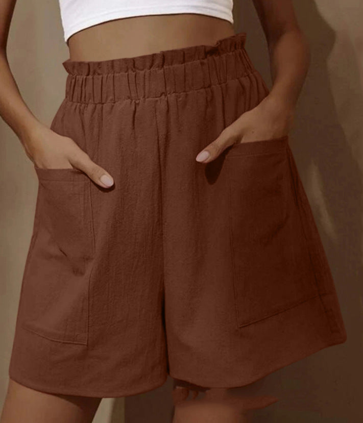 Damen lässige Leinen-Shorts mit elastischem Taillenzug und praktischen Seitentaschen R&B