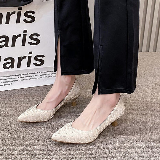 Damen elegante Spitzenpumps mit strukturiertem Obermaterial und dekorativem Blockabsatz R&B