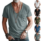 Herren hochwertiges V-Ausschnitt T-Shirt mit praktischer Brusttasche R&B