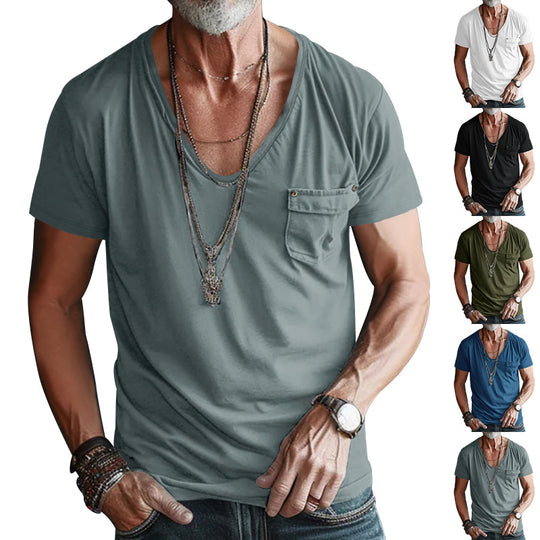 Herren hochwertiges V-Ausschnitt T-Shirt mit praktischer Brusttasche R&B