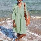 Damen lässiges Sommerkleid mit Kapuze und Taschen R&B