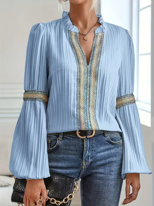 Damen elegante Bluse mit Rüschendetails und Stickereien R&B