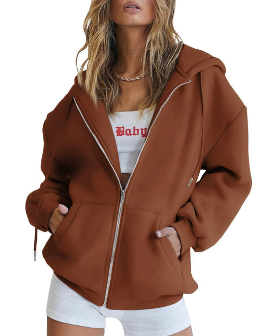 Damen Oversized Kapuzenjacke mit Reißverschluss R&B