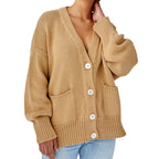 Damen Oversized Strickjacke mit Taschen und V-Ausschnitt R&B
