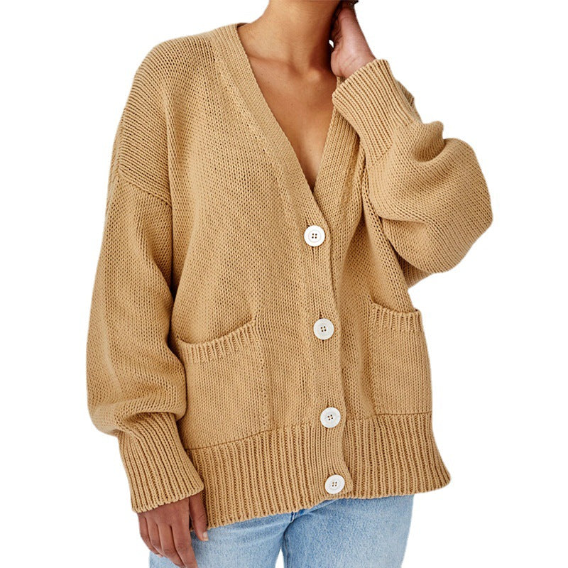 Damen Oversized Strickjacke mit Taschen und V-Ausschnitt R&B