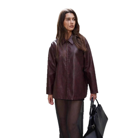 Damen lässige Kunstlederjacke mit strukturiertem Design R&B