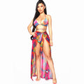 Damen Bikini mit Wickelrock und buntem Muster R&B