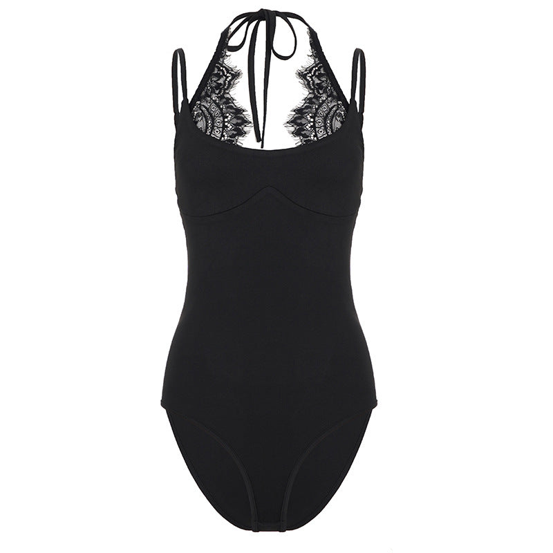 Damen Badeanzug mit elegantem Spitzeneinsatz und halterförmigem Design R&B