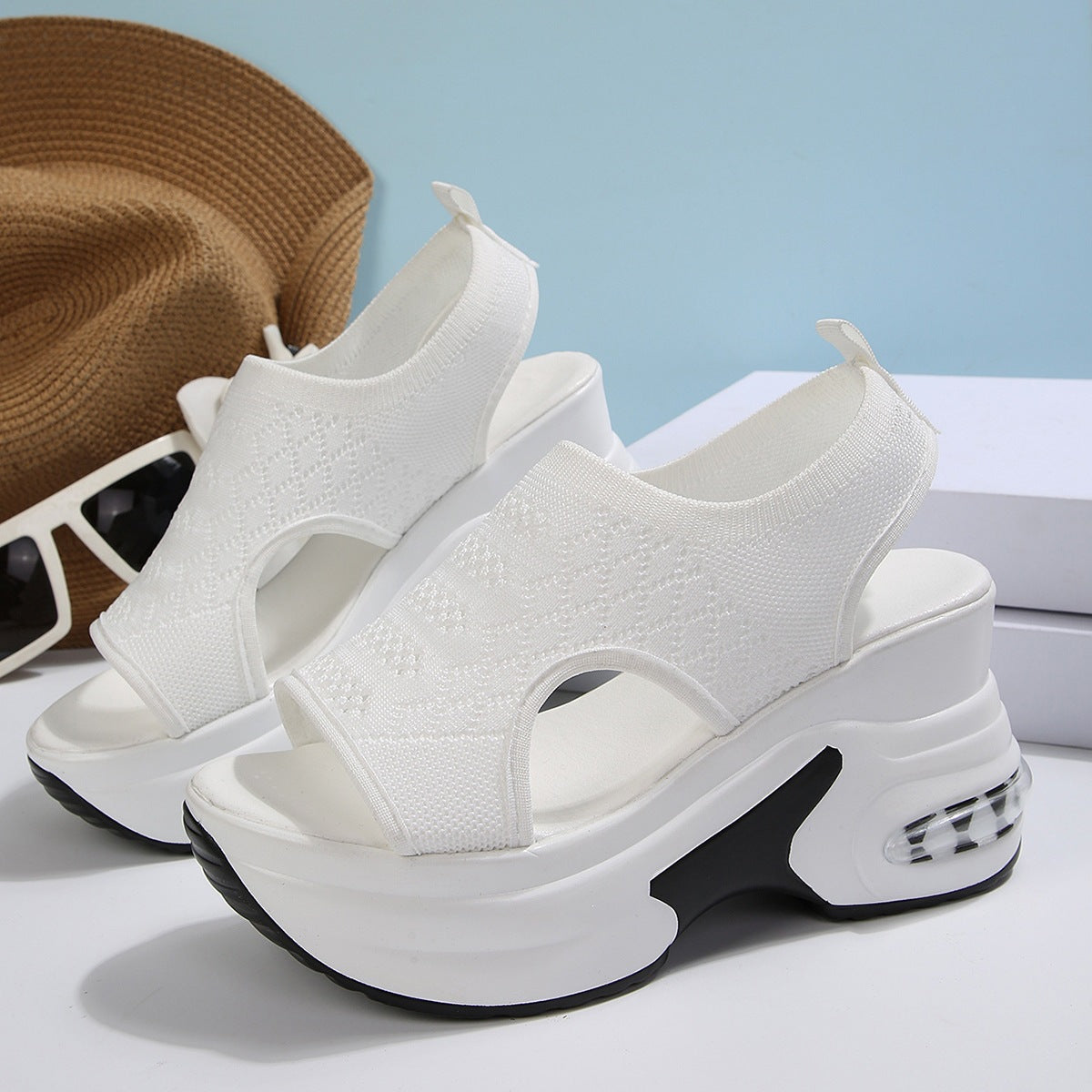 Damen Sneakersandaletten mit hohem Plateau und Netz-Obermaterial