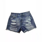 Damen Destroyed Denim-Shorts im modernen Look mit Fransen