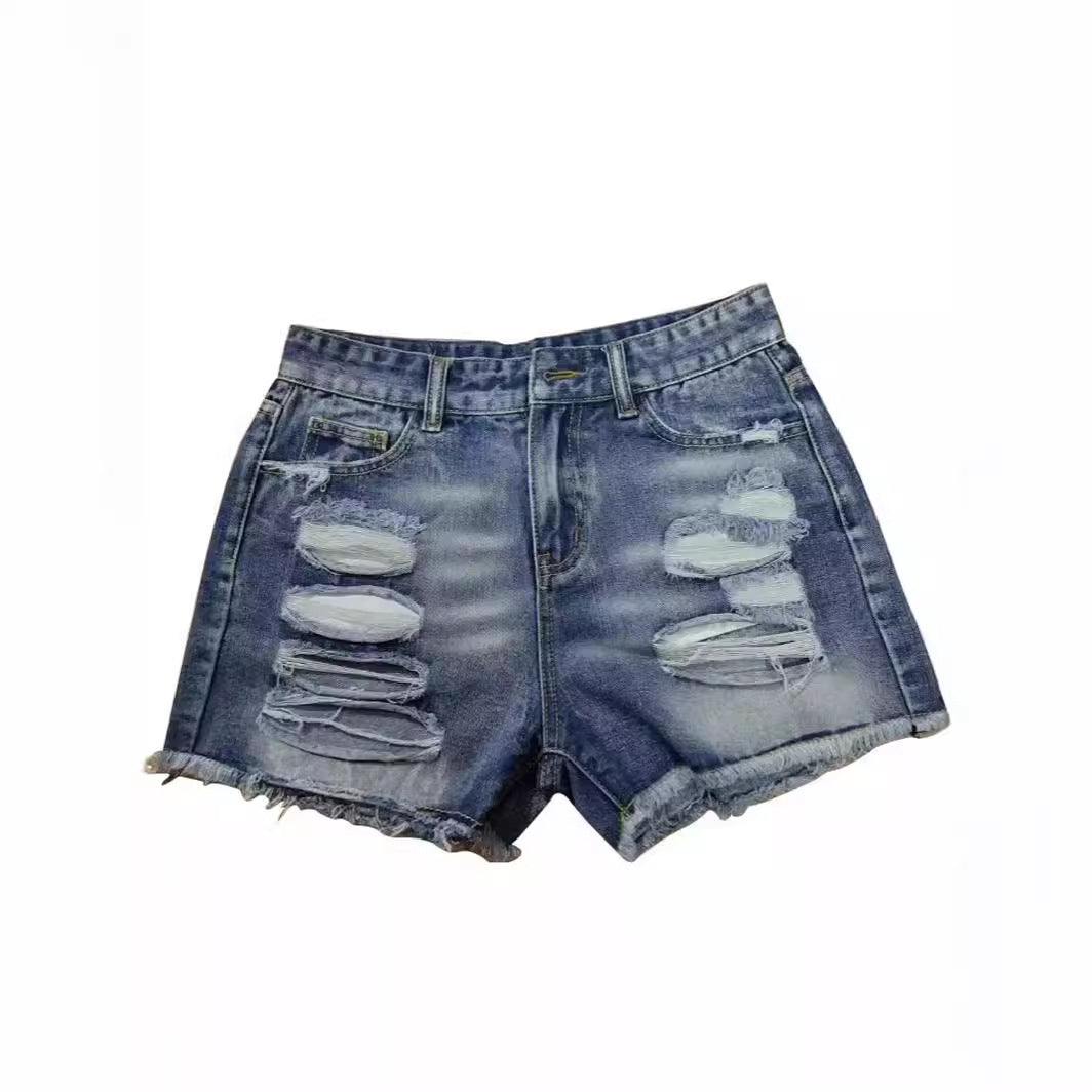 Damen Destroyed Denim-Shorts im modernen Look mit Fransen
