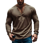 Herren Langarm-Henley-Shirt mit dekorativen Knöpfen und modernem Schnitt R&B