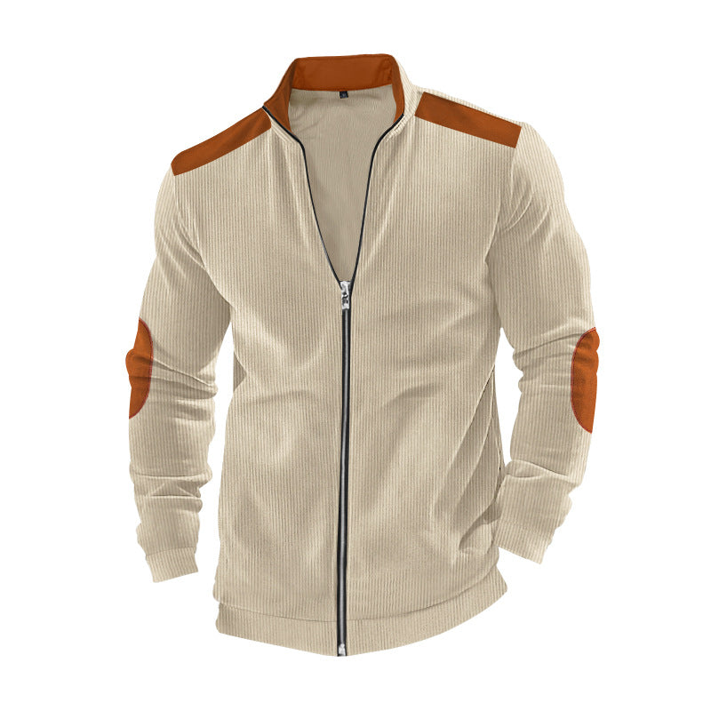 Herren nan gerippte Freizeitjacke mit Stehkragen, durchgehendem Reißverschluss und Ellenbogen- sowie Schulterbesatz R&B