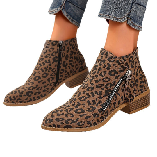 Damen Stiefeletten mit edlem Leopardenmuster und elegantem Reißverschluss R&B