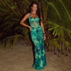 Damen Elegantes Strandkleid mit raffiniertem Rüschendesign und tiefem Schlitz R&B