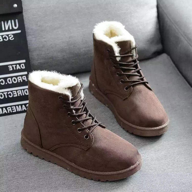 R&B | High-Top Wildlederstiefel - Kunstfellfutter - Schnürung - Flache Gummisohle