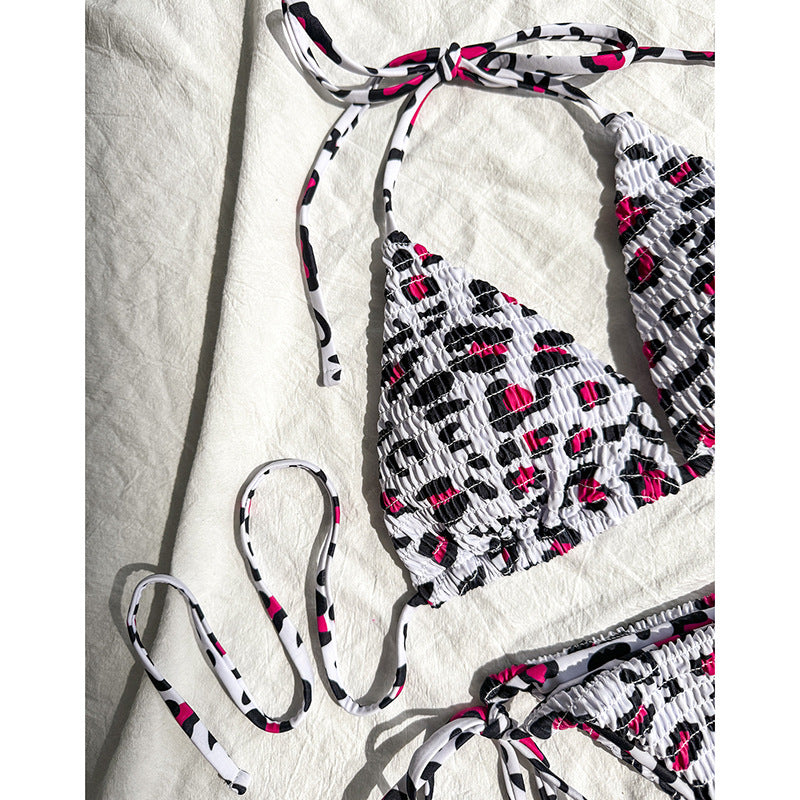 Damen Bunt gemusterter Triangel-Bikini mit verspielten Schnürungen R&B