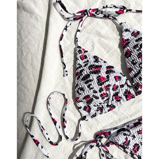Damen Bunt gemusterter Triangel-Bikini mit verspielten Schnürungen R&B