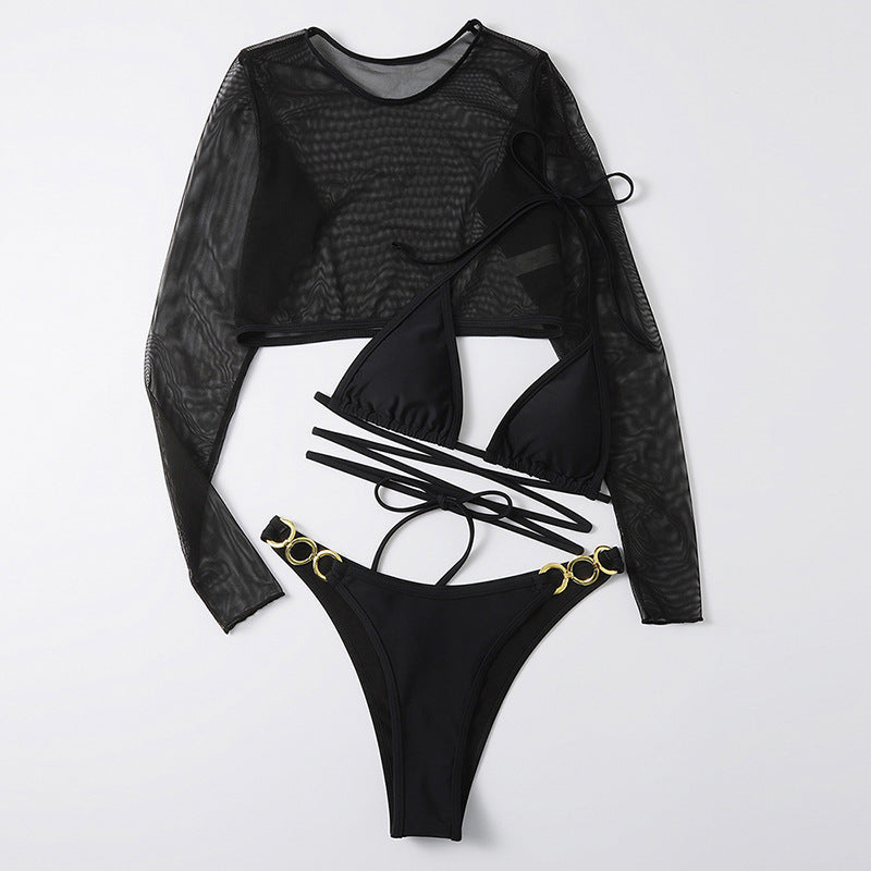 Damen Bikini-Set mit langem Oberteil und verstellbaren Bändern R&B