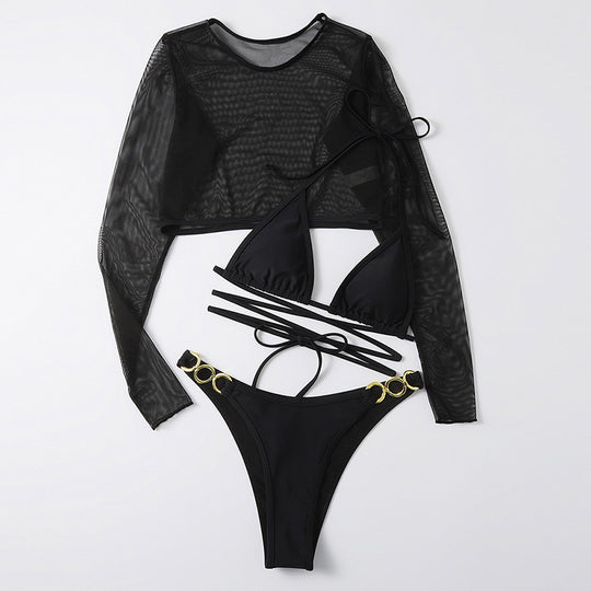 Damen Bikini-Set mit langem Oberteil und verstellbaren Bändern R&B