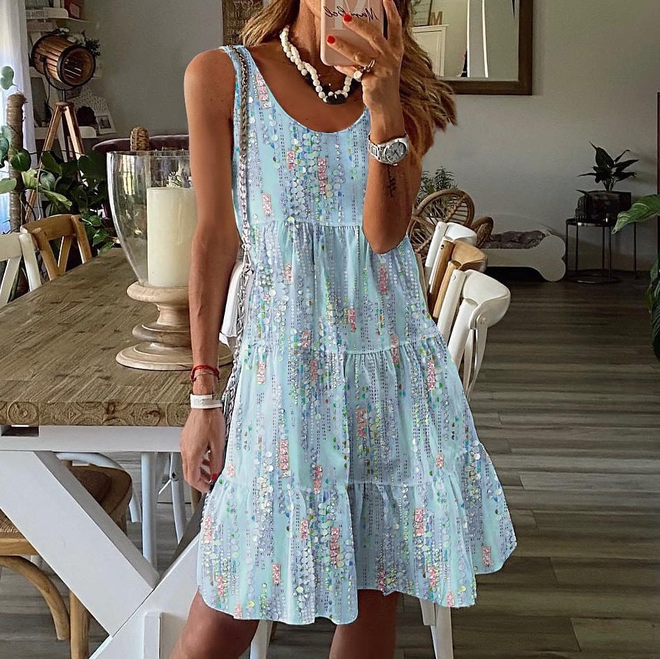 Damen luftiges Sommerkleid mit fließendem Rock und dekorativen Details R&B