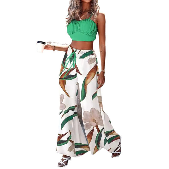 Damen lässiges Crop-Top und weite Hose Set R&B