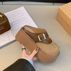 Damen Plateau Clogs mit modischem Schnallen-Design und wärmendem Innenfutter