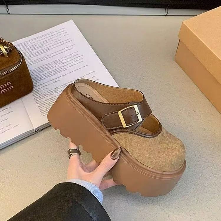 Damen Plateau Clogs mit modischem Schnallen-Design und wärmendem Innenfutter