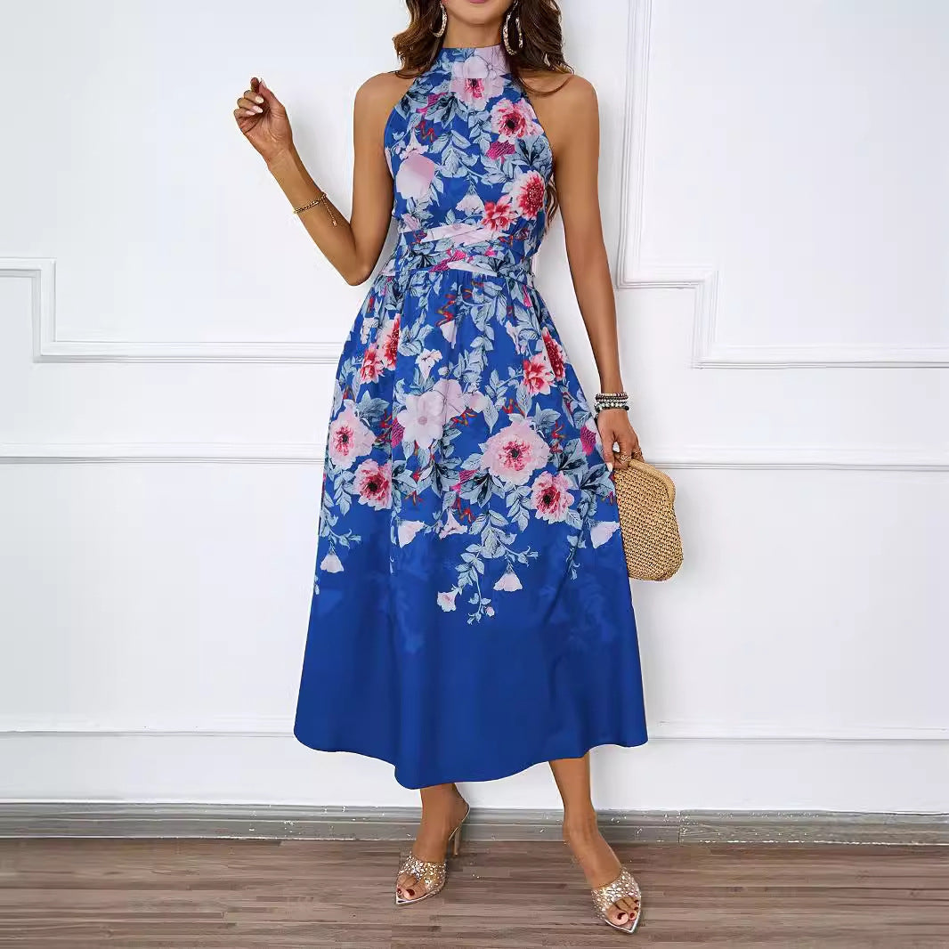 Damen Midi-Kleid mit floralem Muster und elegantem Halterneck R&B