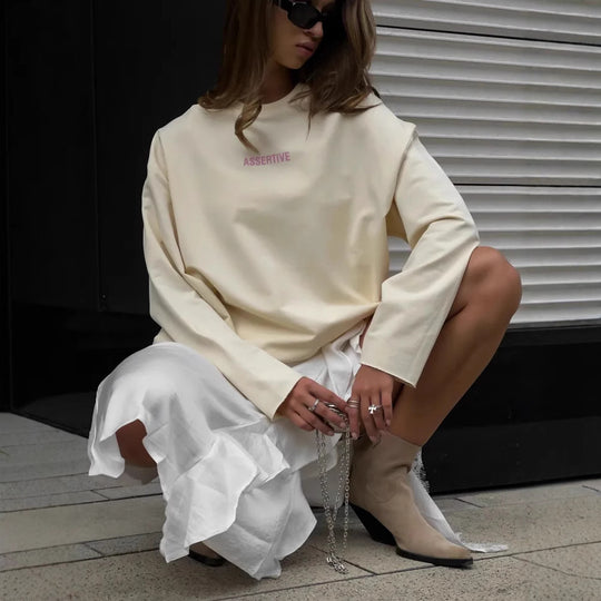 Damen Oversized Sweatshirt mit sportlichem Schriftzug R&B