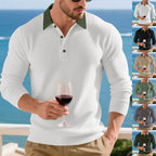 Herren Langarm Poloshirt mit strukturiertem Design und kontrastierendem Stehkragen R&B