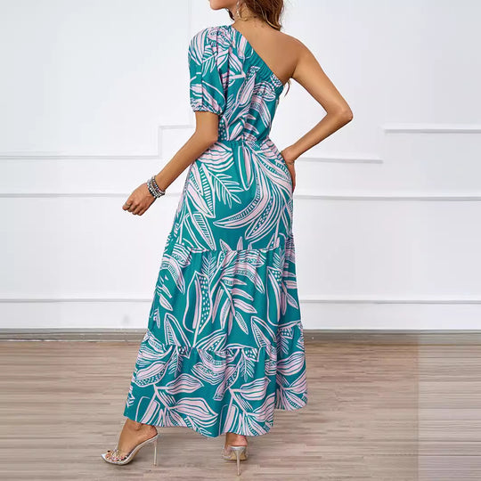 Damen Maxikleid im asymmetrischen Design mit floralem Muster und Wickelgürtel R&B